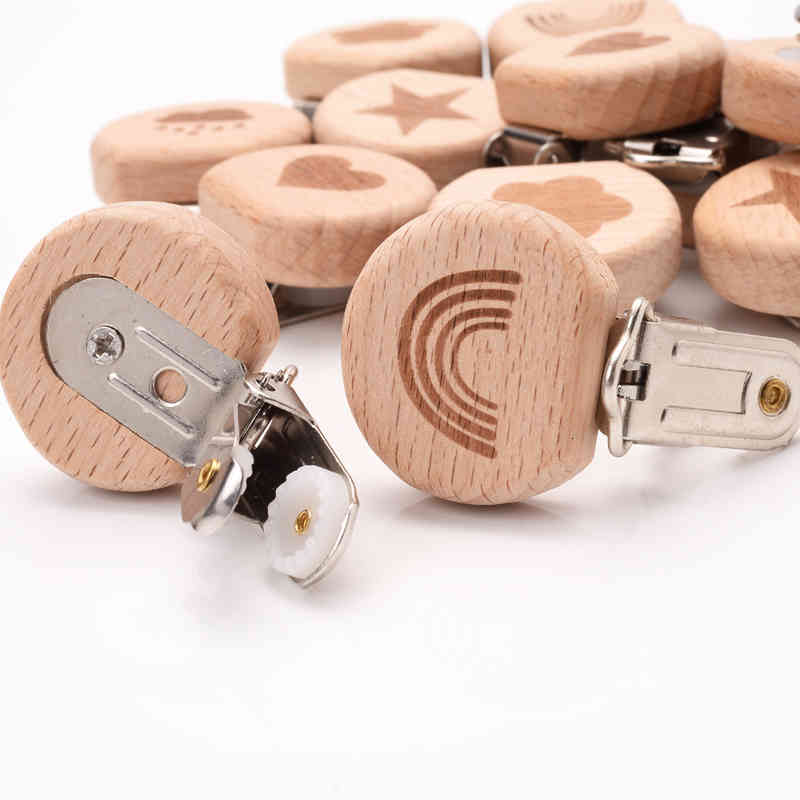 

1pcs Baby Pacifier Holder Infant Nipple Dummy Clip Beads Chain Metal Beech Wooden Clips For Teether Feeding Care