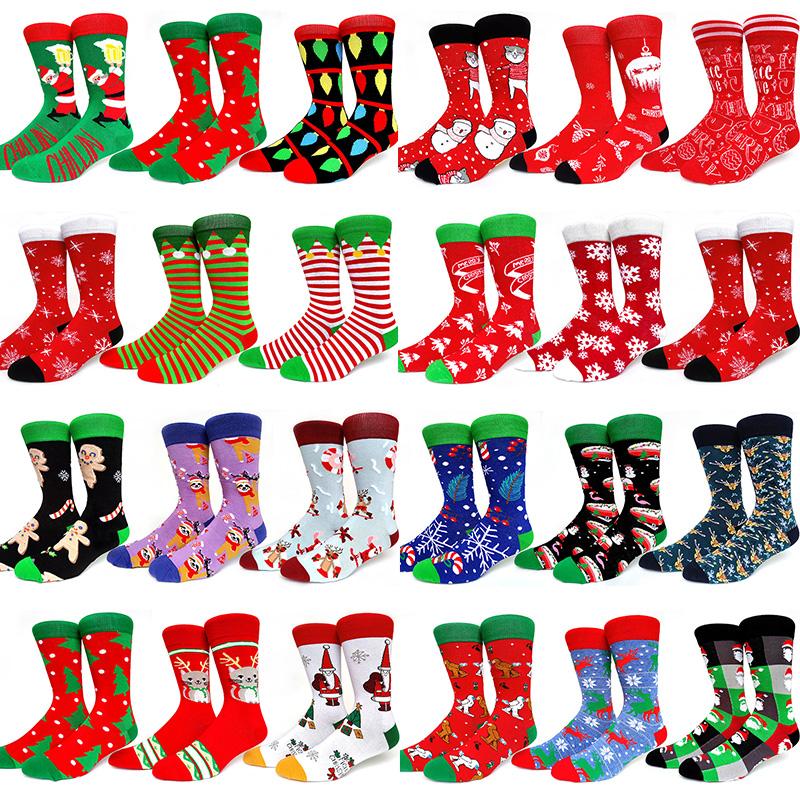 

Men's Socks 2021 Christmas Series Men Funny Happy Cartoon Long Year Sock Elk Santa Claus Snow Cotton Thicken 6 Pairs/Lot, 6 pairs-9