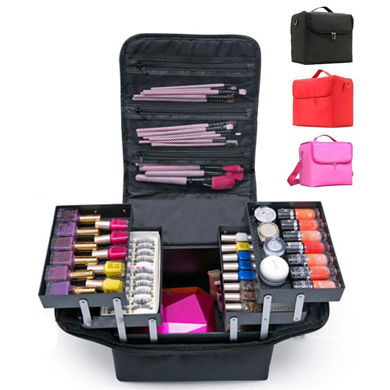 

Fashion Women Makeup Large Capacity Multilayer Clapboard Cosmetic Bag Case Beauty Salon Tattoos Nail Art Tool Bin Bags & Cases, Black bag