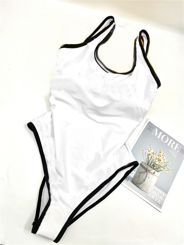 

Simple Pattern Bikinis White One Piece Push Up Beach Swimwear Women Lovely Charming Halter Strap Bathing Suit