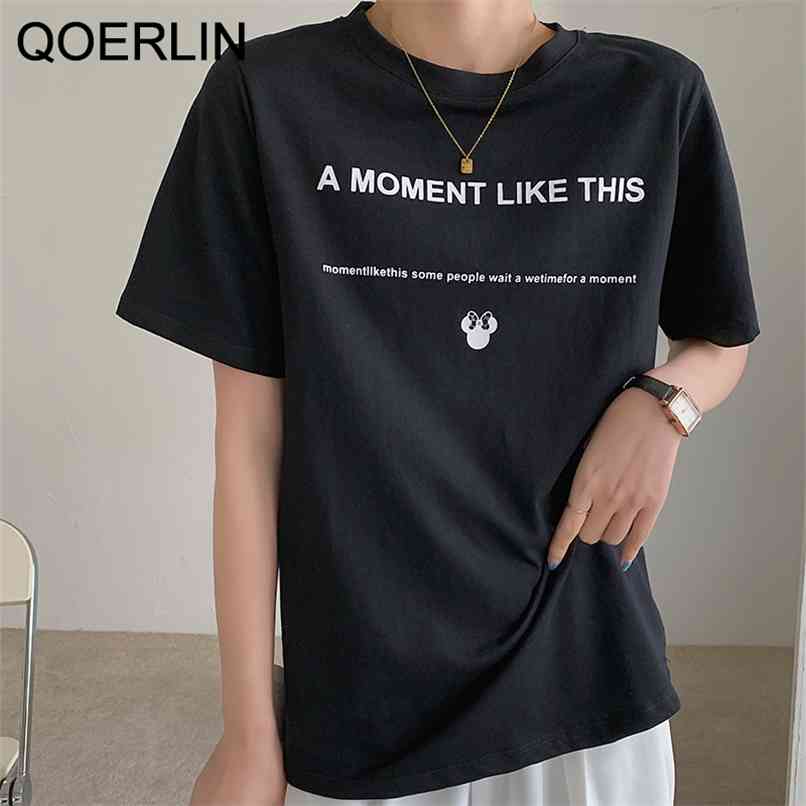 

Basic Top Black White T-Shirts Loose Printed Letter Short Sleeve T-shirt Women Summer Soft Cotton Fashion 210601, Apricot