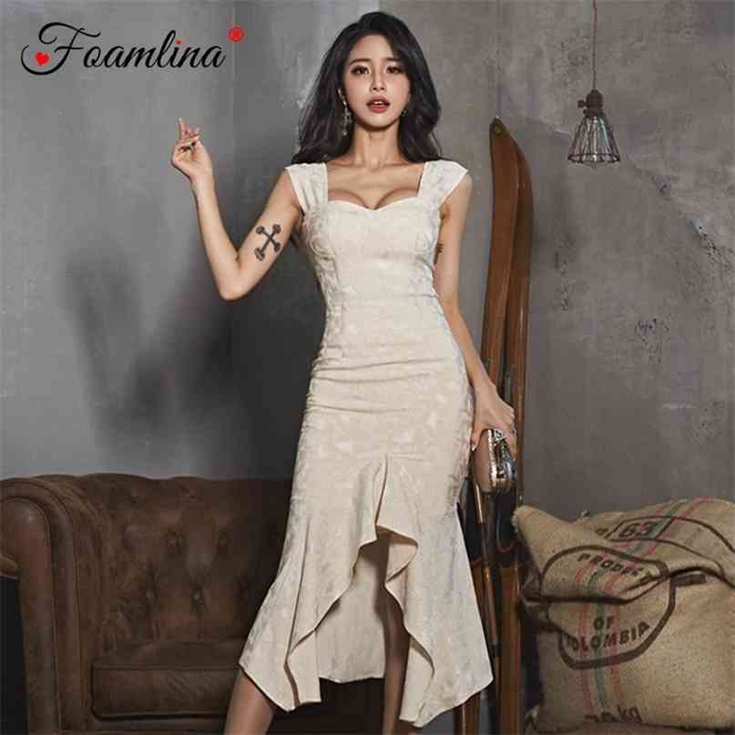 

Summer Women 2 Pieces Sets Sexy Square Neck Sleeveless Crop Top and High Waist Asymmetrical Ruffles Midi Skirt Suits 210603, As picture