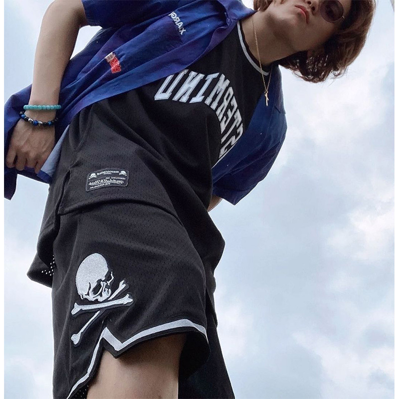 

embroidered Mastermind basketball Japan sports Dark Skull pants MMJ co branded Mesh Shorts, White;black