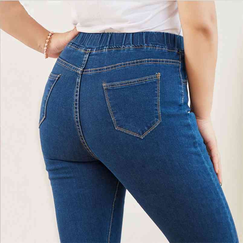 

Plus Size Skinny Jeans for Women Good Elastic Waist Stretchy Material Tummy Control Mom 5XL 6XL Curvy 210708, Dark blue