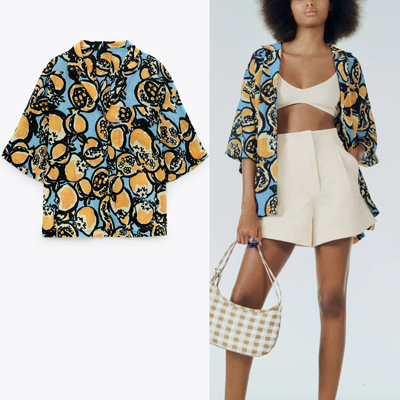 

dresses Vintage Print Structured Summer Shirt Women Short Sleeve Side Vents Hem Top Female Fashion Patch Pocket Loose Shirts, As picture