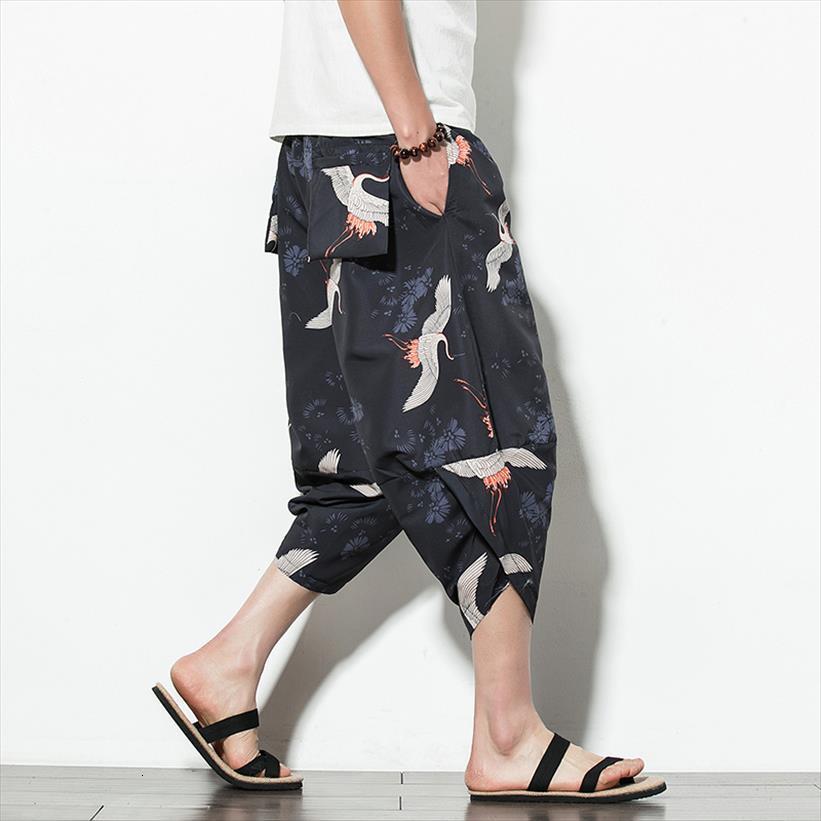 

wide leg cotton linen drawstring women pant elastic waist trousers summer loose fitness casual male streetwear, Black