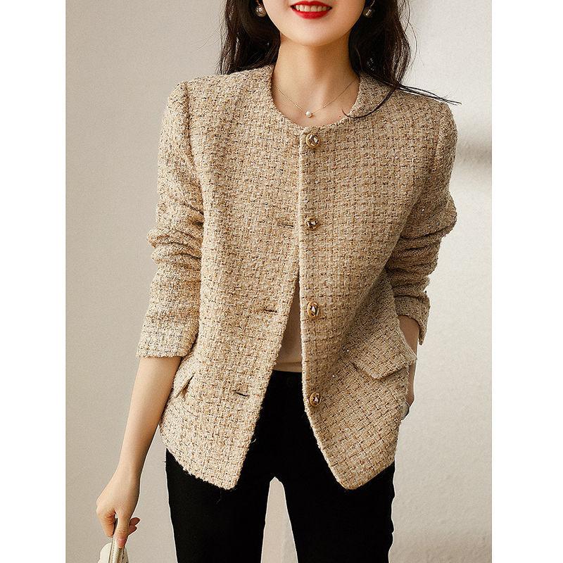 

Women' Jackets Fashion Ladies Tweed Coat Single Breasted Elegant Female Jacket Blended Wool Spring Autumn Women Outerwear Clothes, As picture