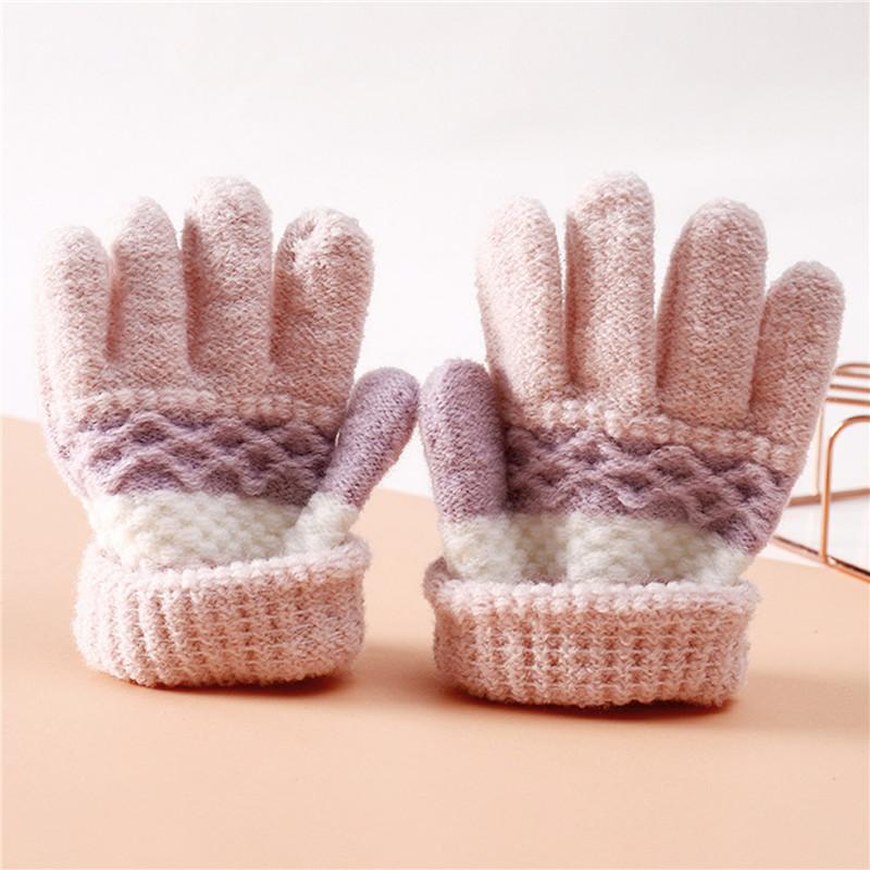 

Children's Mittens Soft Knitted Baby Gloves Striped Kids Girls Boys Full Finger Autumn Winter Warm Children Comfortable Cute, White