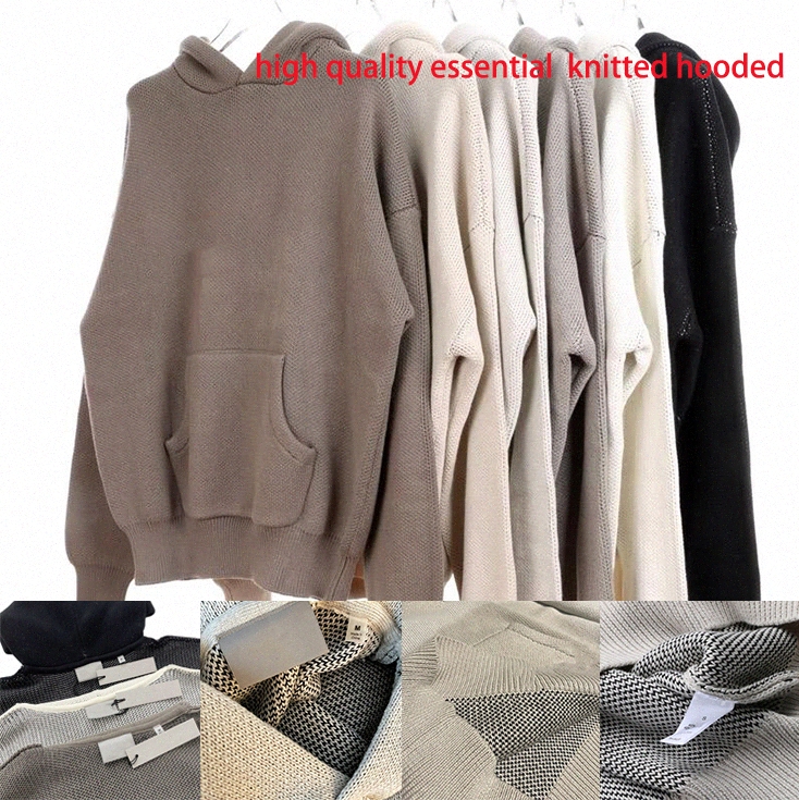 

Winter FOG letter essential hoodies casual hooded knitted sweater men women knits sweaters essentials hoodie sweatshirt long sleeve pullover, Black