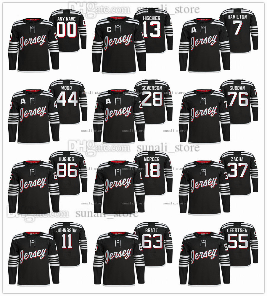

2021/22 Alternate Black New Jersey Devils Hockey 13 Nico Hischier 86 Jack Hughes 76 P.K. Subban 37 Pavel Zacha 11 Andreas Johnsson 28 Damon Severson 18 Dawson Mercer Third