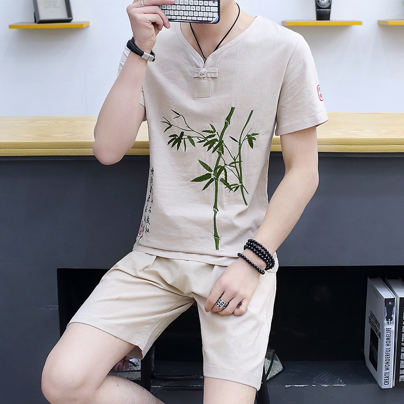 

men's t shirts summer chine style suit hanfu cotton linen short-sleeved t-shirt tang drs meditation costume cloth v, White;black