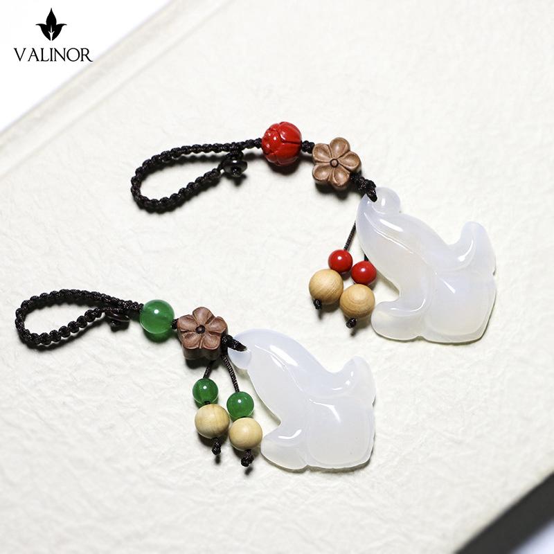 

Magnolia Flower Open Chalcedony Car Key Chain Pendant Bag Hanging C038 Charm Bracelets