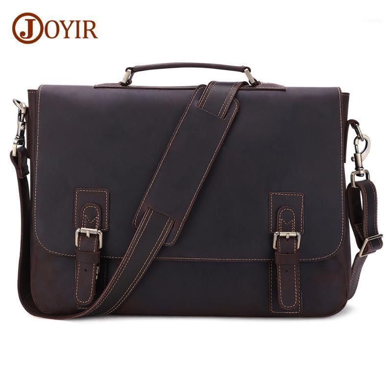 

Briefcases JOYIR Crazy Horse Leather Men's Male Laptop Handbag Vintage Genuine Briefcase Business Messenger Travel Bag1, Dark coffee
