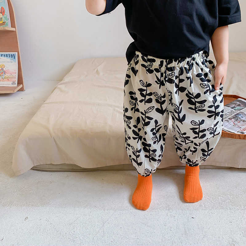 

Summer cute girls retro floral thin lantern ankle-length pants baby children breathable loose trousers 1-6Y 210615, White