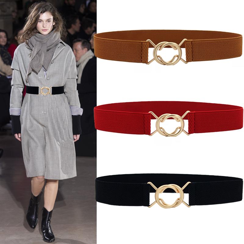 

Belts Ladies Fashion Buckle Waist Bandwidth Elastic Belt Dress Mom Jeans High Skirts Pegable Corset Streetwear, Black;brown