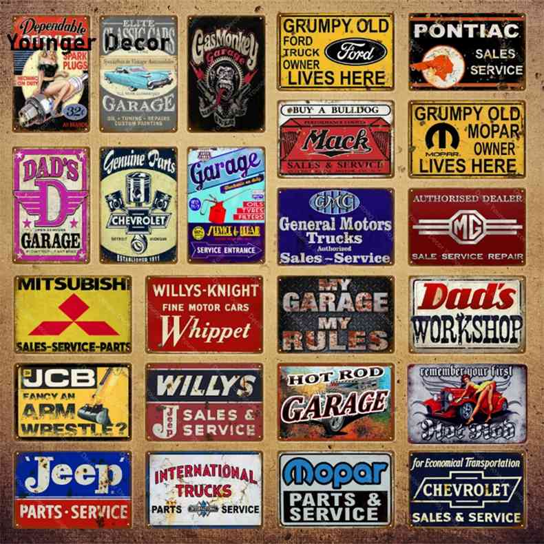 

Car Gas Oil Tyres Metal Poster Vintage Garage Decor Dads Workshop Retro Tin Signs Wall Art Carft Man Cave Decoration YI-112