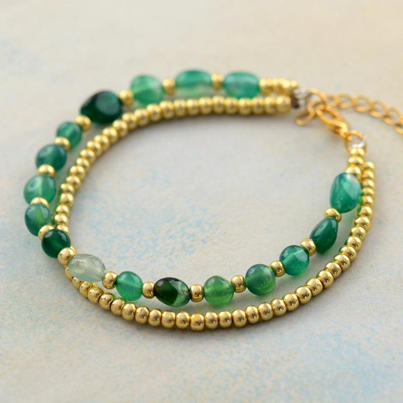 Charm Bracelets Fantastic Bead Handmade Green Onyx Seed Beads Bohemian 2 Layers Strands Bracelet Femme Women Teengirls Jewelry-image-707920796