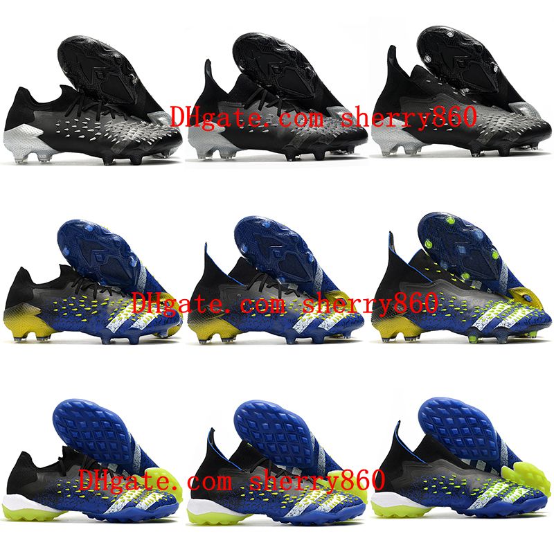 

2021 mens soccer shoes Predator Freak+ FG TF cleats Freak .1 Low football boots Turf Blue/Core Black/White/Solar Yellow scarpe da calcio, As picture 1