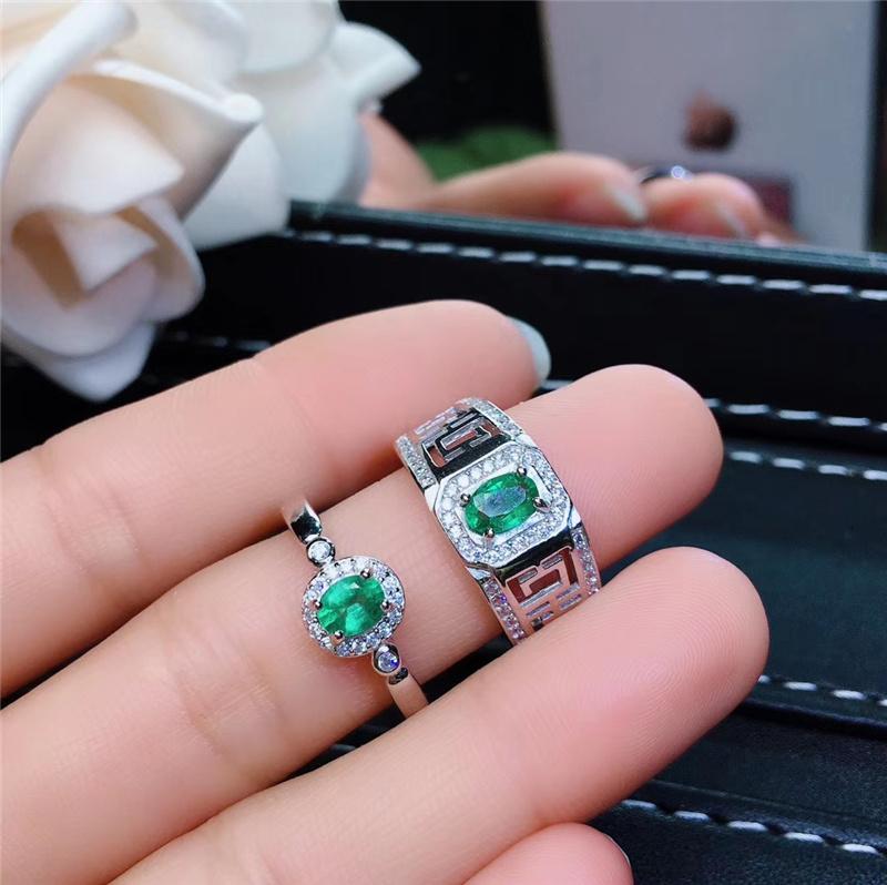 

Cluster Rings PROCOGEM Natural Emerald For Women Men Lovers 0.4&0.5Ct Engagement Bride Gifts 925 Sterling Silver Fine Jewelry #536, Golden;silver