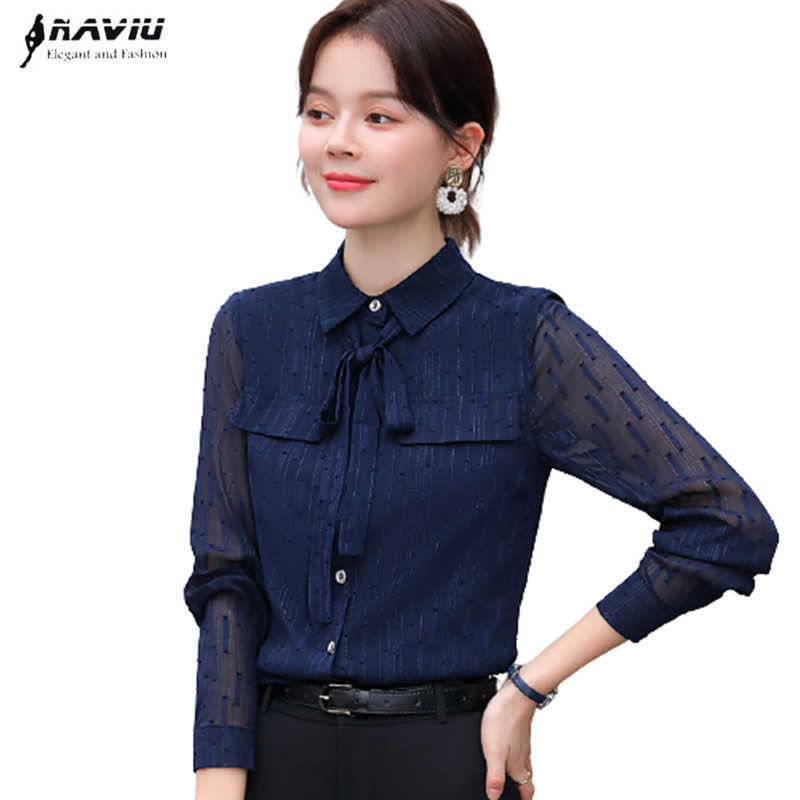 

Navy Blue Shirt Women Spring Fashion Design Bottoning Bow Slim Long Sleeve Blouses Office Lady Formal Work Tops 210604, Pink