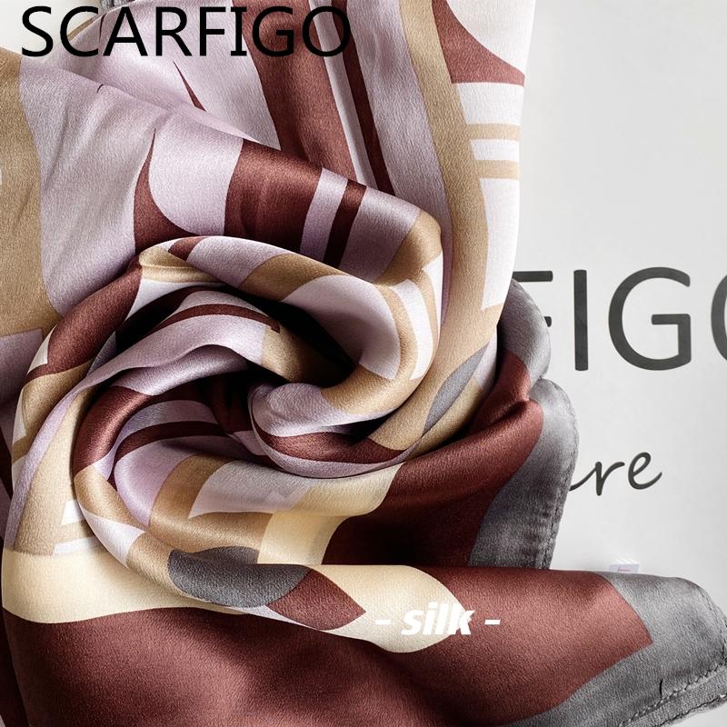 

Scarves SCARFIGO 85*85 2021 Luxury Big Square Women Silk Scarf Geometric Print Lady Shawls, Blue;gray