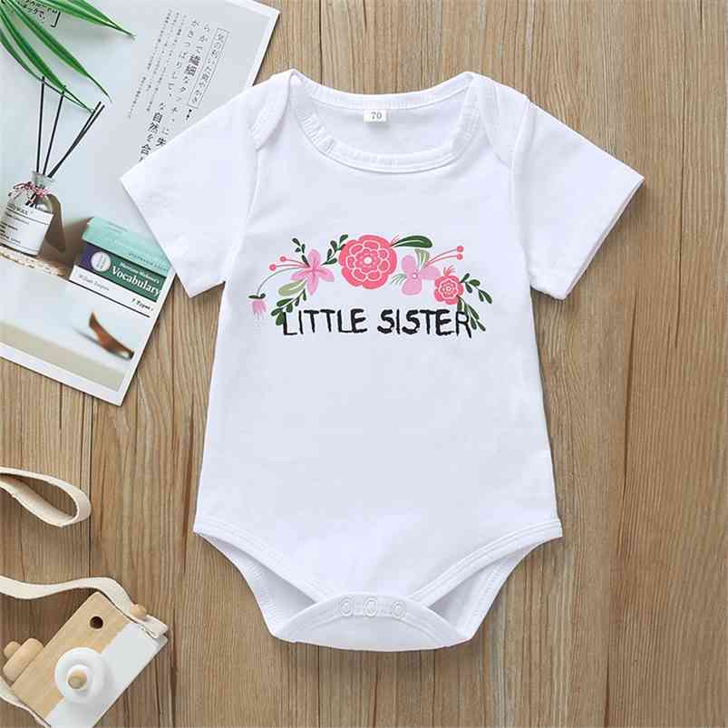 

Infant born Baby Boys Girls Romper Summer Short Sleeve O Neck Print Floral Rompers Clothes Outfits 210629, White