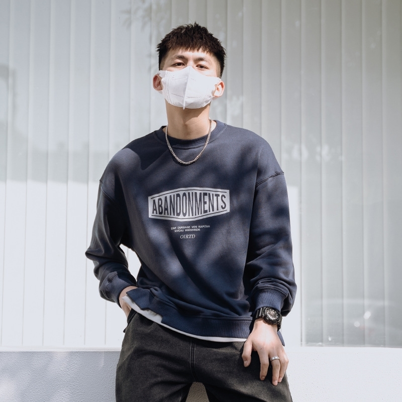 

Spring and autumn holiday two letter printed sweater men's ins loose large size clothes ruffian handsome fashion versatile coat, Gray