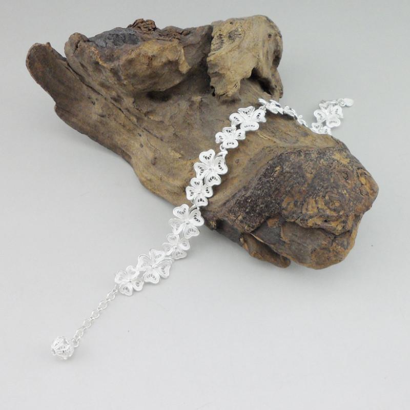 

Sterling Silver 999 Bracelet Hand Chain Link Chinese Ethnic Miao Jewelry Charms Handmade Bangle Women Luxury Flowers Bangles Link,