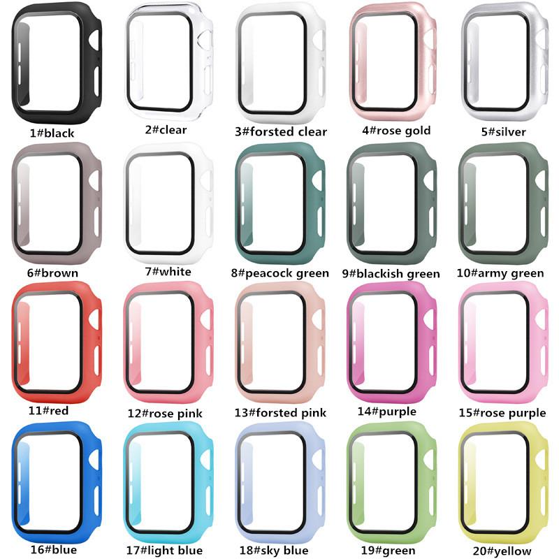 

Colourful Watch Cover For Apple Watch 40/44mm Series 6 SE 5 4 Case+Tempered Glass For Iwatch 38mm 40mm 42mm 44mm Screen Protector Frame With Packaging, Remark color