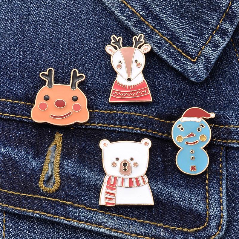 Pins, Brooches XM007 European American Fashion Brooch Drop Oil Cartoon Christmas Snowman Bear Deer Animal Jewelry Gift Wholesale-image-707212271