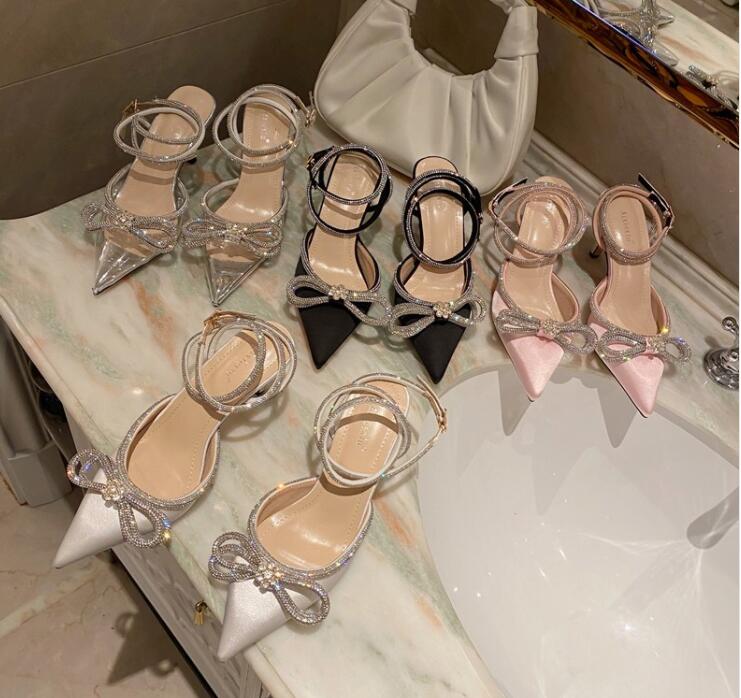 

Women's Shoes Fashion Butterfly-Knot Narrow Band Bling Patchwork Cross-Tied Crystal Pointed Toe Pumps, Black