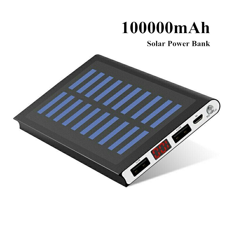 

NEW Solar Power Bank 100000mah External Battery 2 USB LED Powerbank Portable Mobile