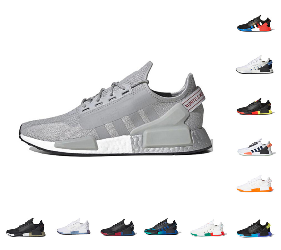 

2021 Designer NMD r1 v2 mens running shoes Dazzle Camo Core Black Grey Gradient Neon Aqua Tones Mexico City Munich Olive Oreo men women trai, White;red