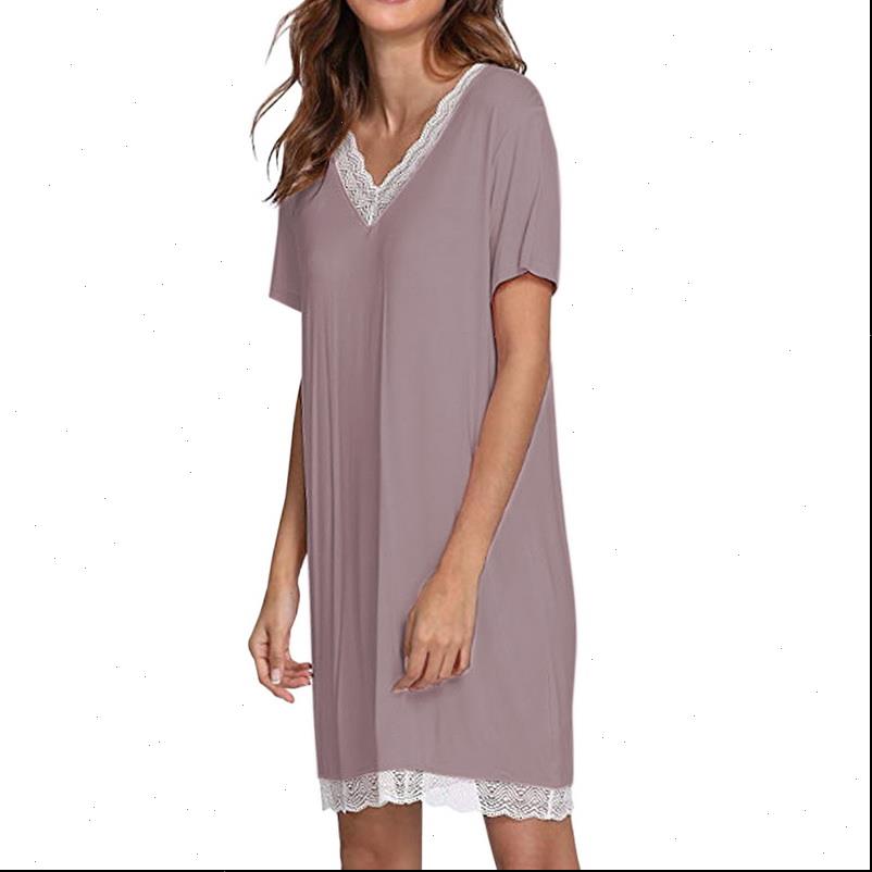 

nightgowns cotton modal summer solid women sleepwear lace splice v neck short sleeve night dress underwear gown sleepshirts, Black;red