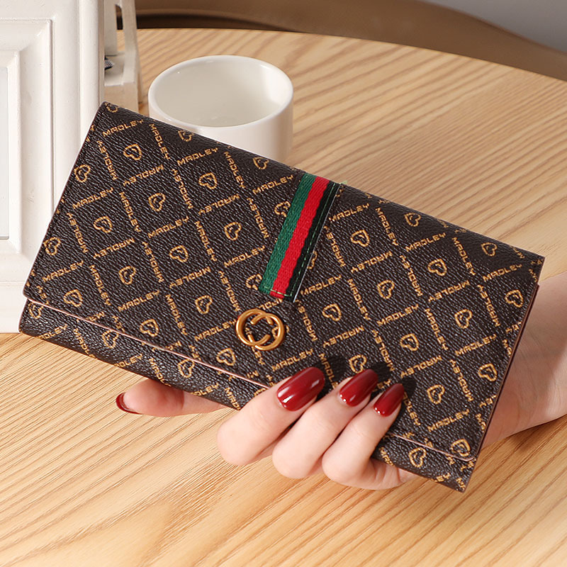 

2021 New Fashion Clutch Bag Wild Coin Purse Western Style Printing Long Folding Ladies Wallet Designer Wallet Women Wallets, Dark brown
