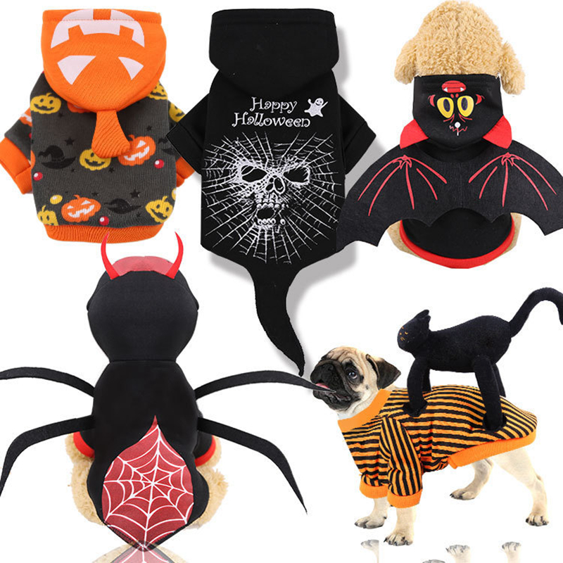 

5 Color Dogs Costume Dog Apparel Funny Cute Halloween Suit Warm Spider Bat Shape Hoodies Pumpkin Pet Winter Clothes Sweatshirt Coat Devil Ro