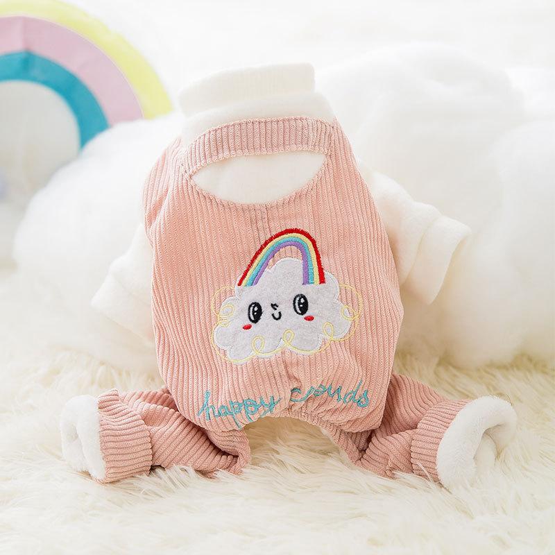 

Pet Clothing Cartoon Clothes For Dog Jumpsuits Small Costume Rainbow Clouds Print Dogs Cute Autumn Winter Pink Warm Collar Perro Apparel