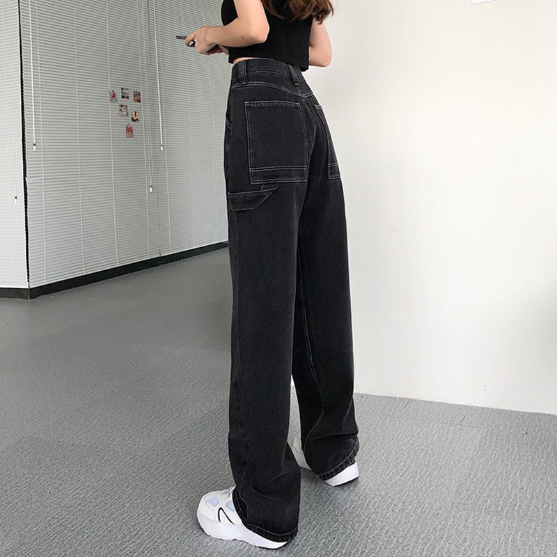 

2021 New Jeans For Women Back Loose High Waist mom Large Size Straight pants Long Wide Leg Women Jeans streetwear, Sky blue