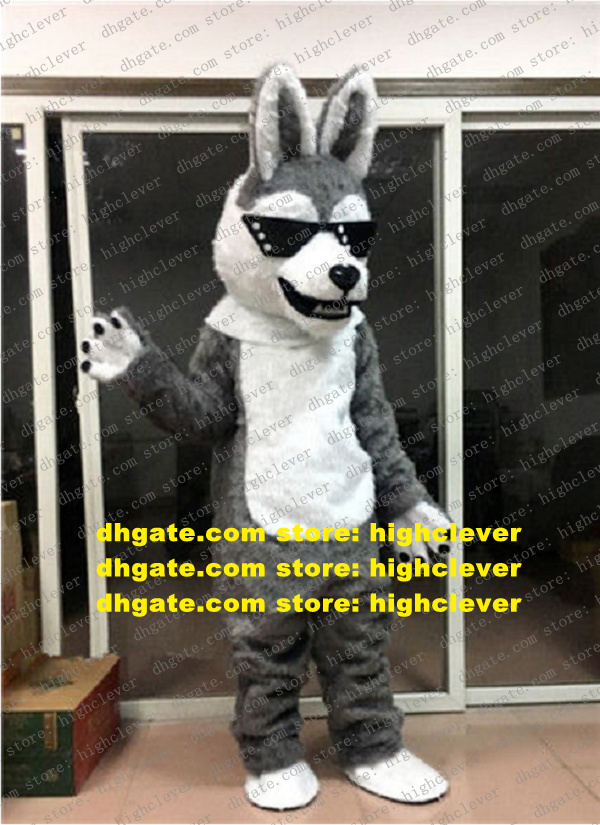 

Gray Long Fur Furry Wolf Husky Dog Mascot Costume Fursuit Adult Cartoon Character Newly Year Party Can Wear Wearable zz7656, As in photos