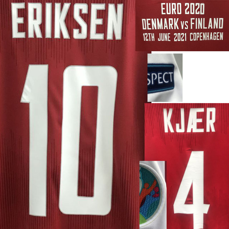

American College Football Wear 2021 Eriksen maillot Jersey Kjaer Dolberg Braithwaite Olsen Damsgaard jensen with Match Details SPorts Shirt, Vs finland