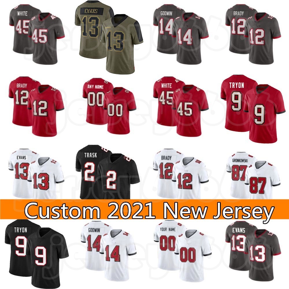 

Custom 12 Tom Brady 87 Rob Gronkowski Football jerseys Chris Godwin White Mike Evans Wirfs Buccaneer Leonard Fourn Men Ronald Jones II Mike Alstott Antonio Brown, Custom men +patch(haibao)