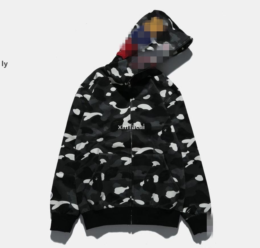 

xmfacai Fleece Noctilucent Camouflage Sweatshirts For Men Black Shark Hoodie Coat Full Zip Hoodie Fleece Cardigan Sweatshirt Tops O