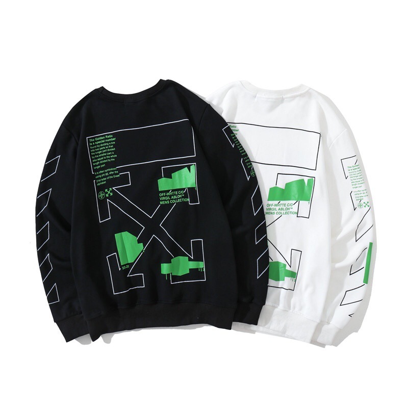 

Terry Tide Off Style Green Letter English Printing Arrstyle Men's and Women's Round Neck Sweater, Black