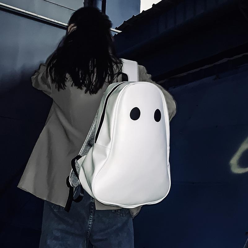 

Backpack Funny Large Women Backpacks School Bags Fashion Pu Mens Solid Shoulder Bag High Street Halloween 2021 Hip Hop Handbag, Black