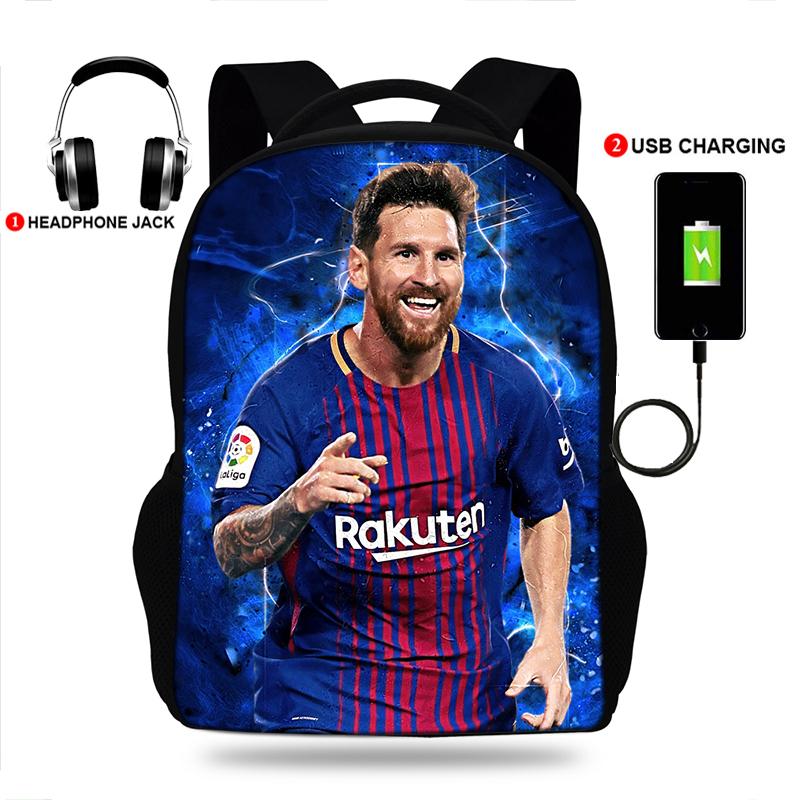 

School Bags Multifunction Backpack Football Soccer Players 3D Print USB Charging For Teens Boys&Girl Laptop Travel