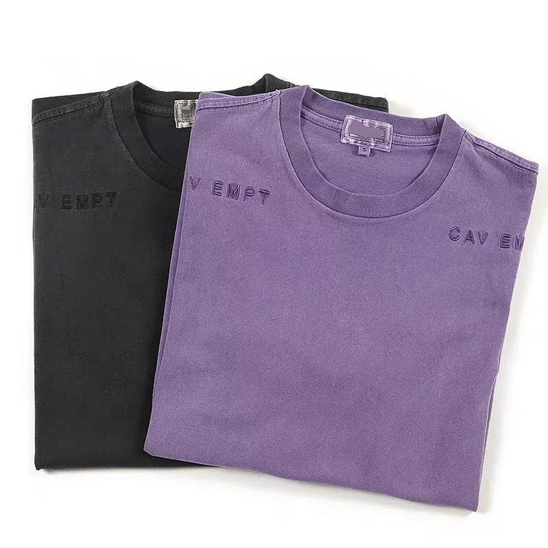 

Heavy Fabric Purple Gray T-shirt Men Women 1 High Quality Washed Made old Tee Tops, White;black