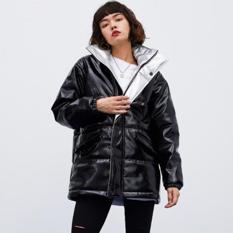 

Women' Leather & Faux Fashion Warm Velvet Stitching Lining Pu Jackets Female Locomotive Style Oversized Windproof Cotton F601, Black