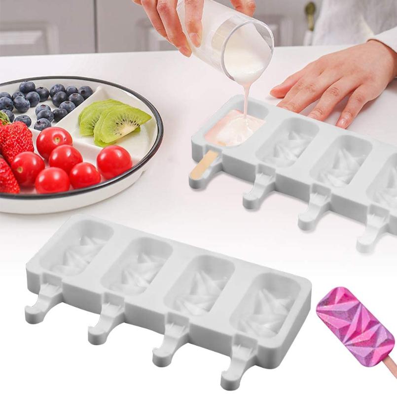 

Baking Moulds Silicone Ice Cream Molds 4 Cell Cube Tray Popsicle Mold Maker DIY Homemade Lolly Mould Home Kitchen Tools