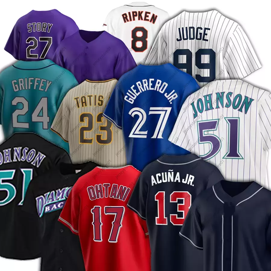 

13 Ronald Acuna Jr. Baseball Jerseys 51 Randy Johnson 24 Ken Griffey Jr Jersey 12 Wade Boggs 27 Vladimir Guerrero Jr Mike Trout Cal Ripken Jr., Men