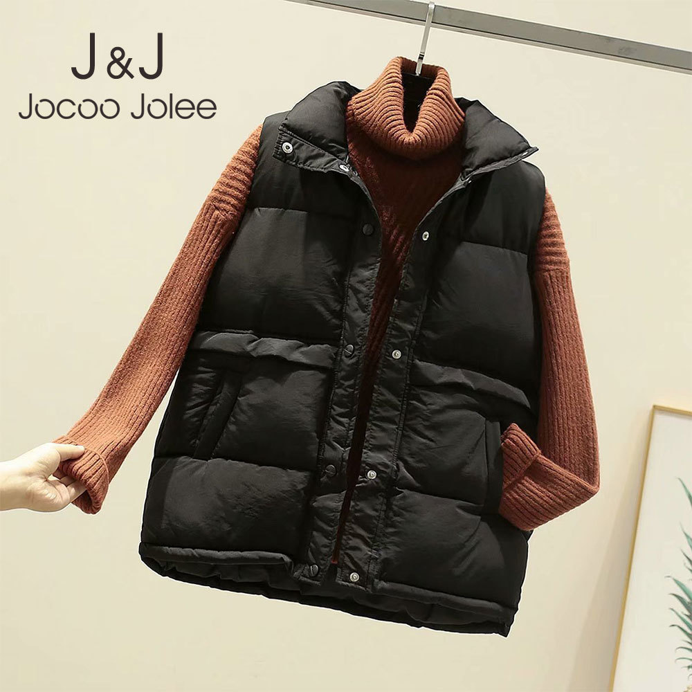 

Jocoo Jolee Winter Women Sleeveless Vest Down Cotton Padded Jacket Veats Casual Stand Collar Waistcost Korean Harajuku Coat 210518, Beige